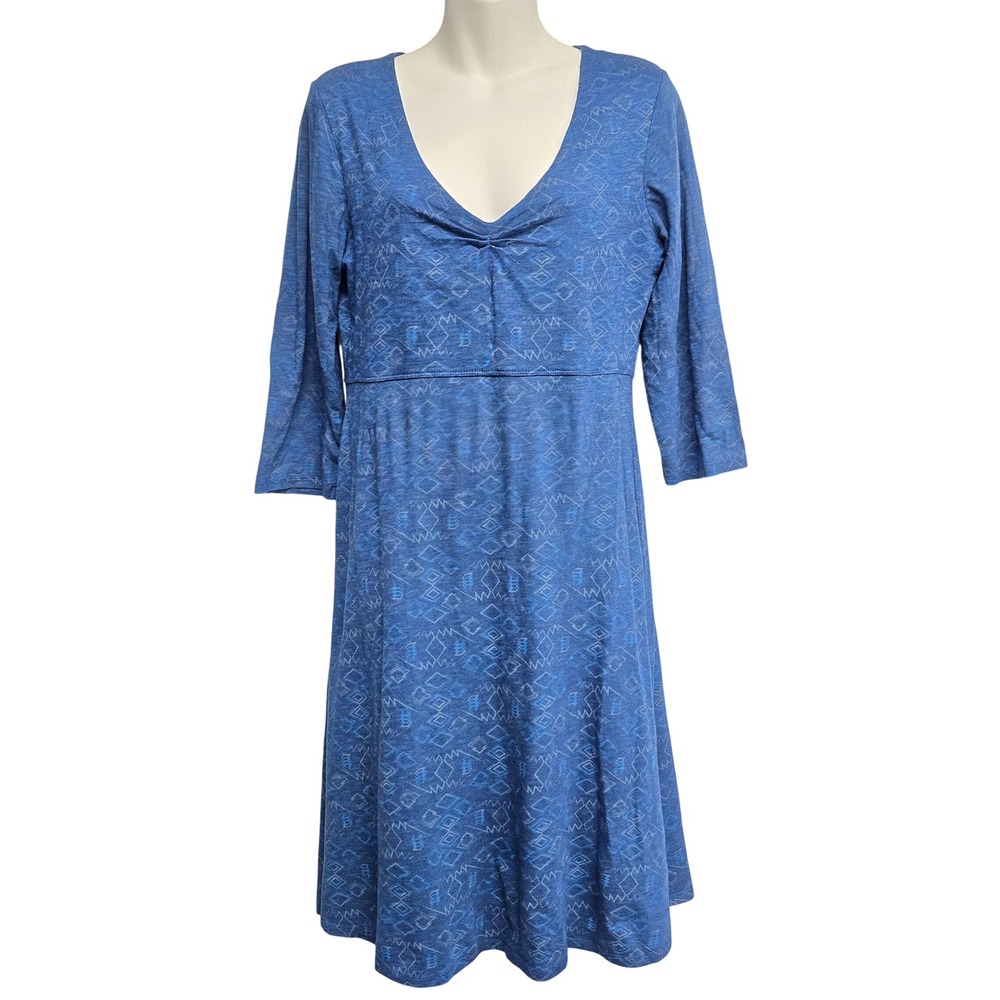 Toad & Co Blue Geometric V-Neck Knit Dress Organic Cotton Medium